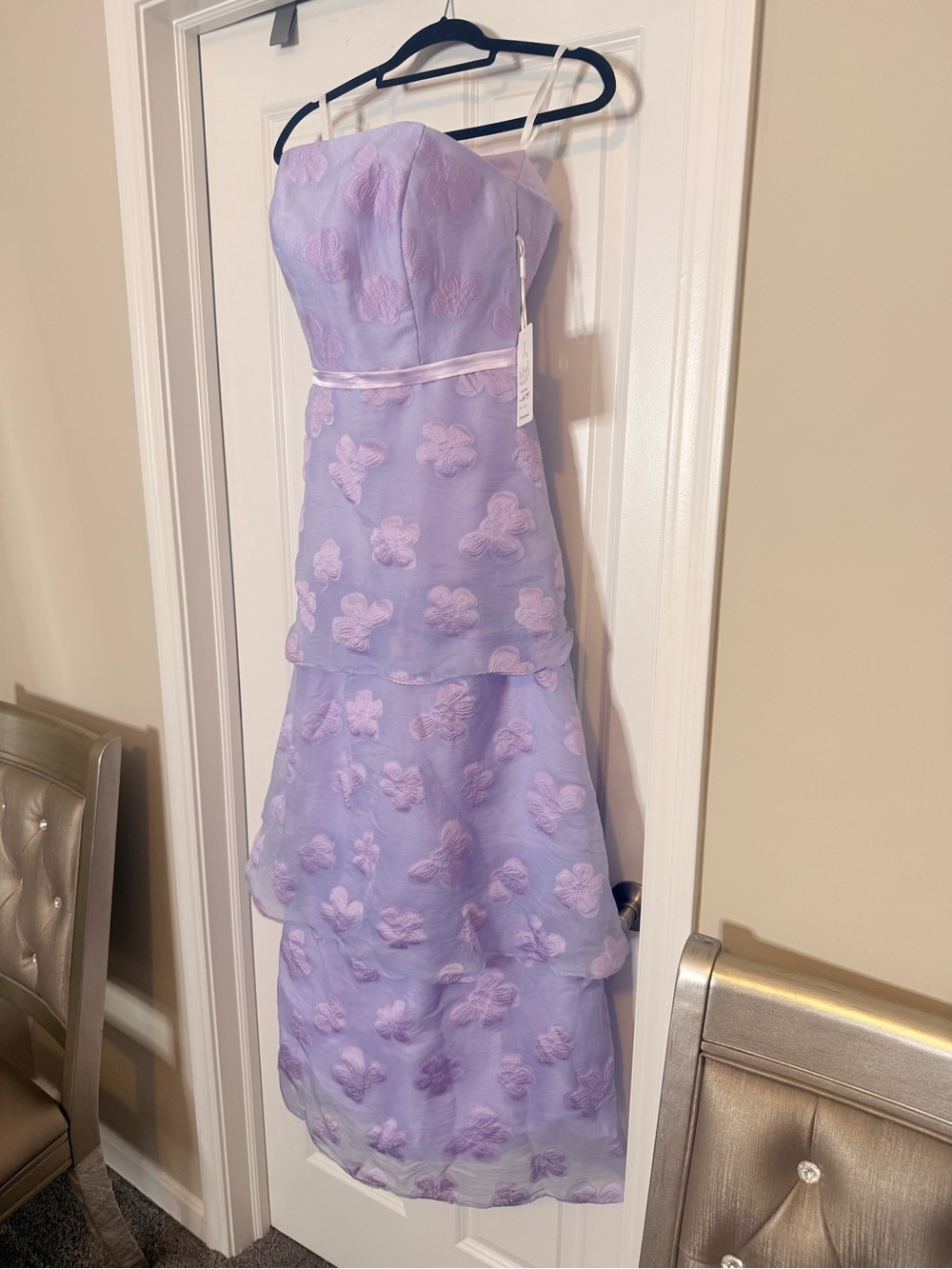 Lilac Floral Tiered Strapless Dress